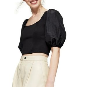 Topshop Taffeta Puff Sleeve Crop Top